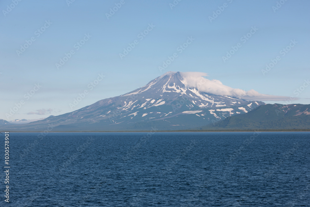 Russia Kuril Islands view from the sea on a sunny summer day Russia Kuril Islands view from the sea on a sunny summer day