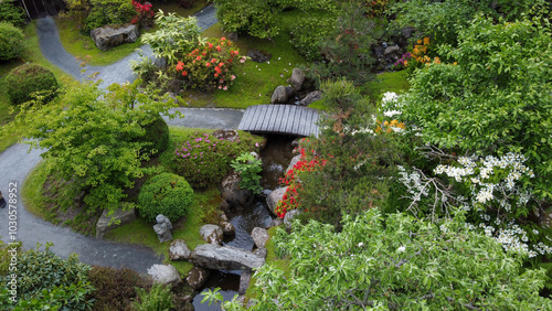 Fotografía Fantastic drone view on Japanese garden in Odense (Denmark)