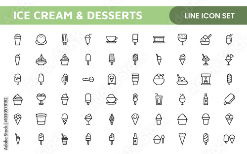 Delicious Ice Cream and Desserts Icons: A Sweet Collection for Menu Design, Recipe Apps, Bakery Projects, and Dessert Shops with Creative, Mouth-Watering Visuals