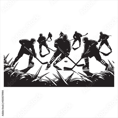 Hockey Stick Mastery Silhouette of a Player Striking  , black colour vactor 