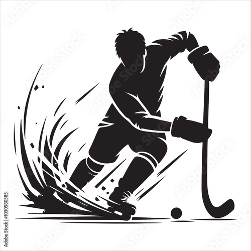 Hockey Stick Mastery Silhouette of a Player Striking  , black colour vactor 
