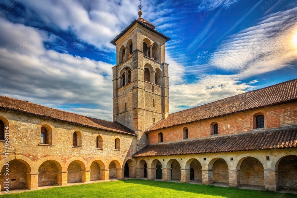 Obraz premium Historic monastery tower with leading lines