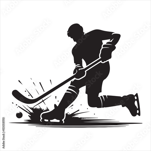 Hockey Stick Mastery Silhouette of a Player Striking  , black colour vactor 