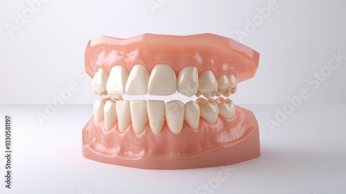 Dental model showcasing the structure of human teeth,isolated against white background. Ideal for educational and dental health themes. Perfect for use in medical illustrations, dental care promotions