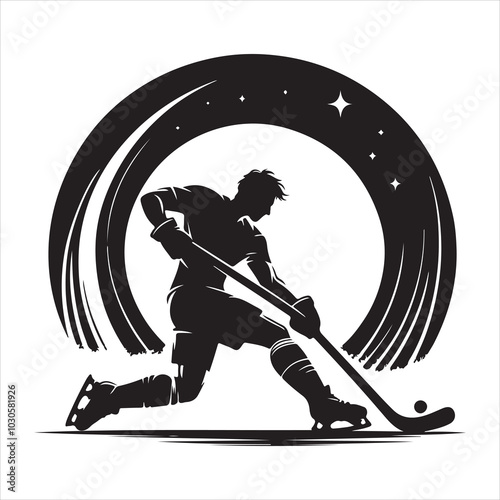 Hockey Stick Mastery Silhouette of a Player Striking  , black colour vactor 
