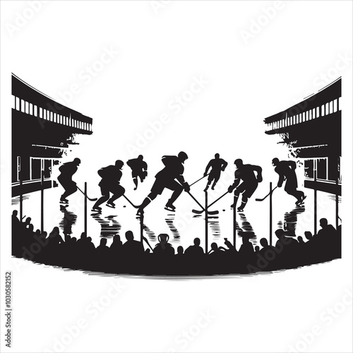Hockey Stick Mastery Silhouette of a Player Striking  , black colour vactor 