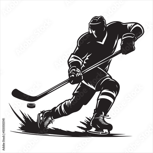 Hockey Stick Mastery Silhouette of a Player Striking  , black colour vactor 