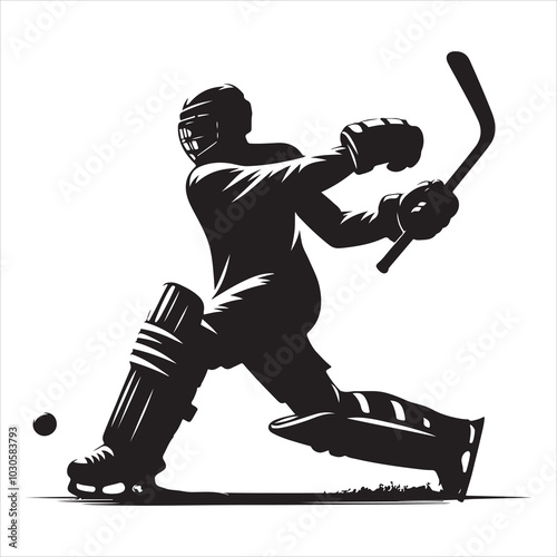 Hockey Stick Mastery Silhouette of a Player Striking  , black colour vactor 