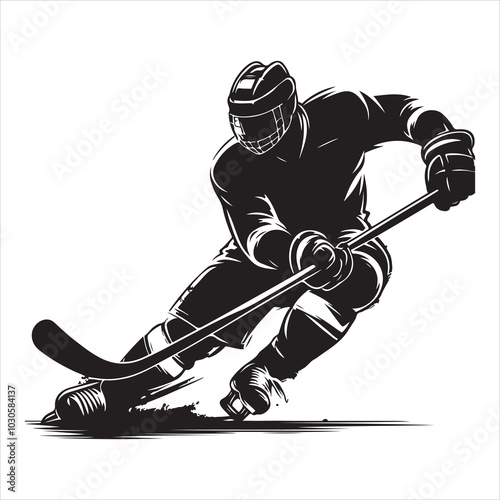 Hockey Stick Mastery Silhouette of a Player Striking  , black colour vactor 