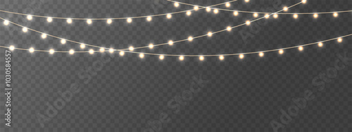 The Christmas garlands are available in a transparent vector background format. This set of Christmas glowing garlands is suitable for use in advertising invitations, web banners and postcards. 