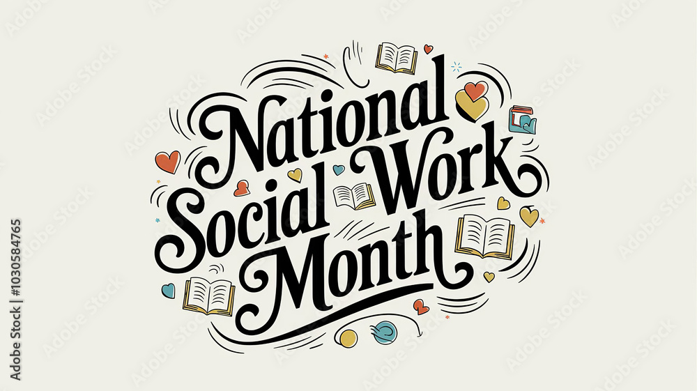 Fototapeta premium National Social Work lettering, party greeting card, calligraphy poster, generative AI