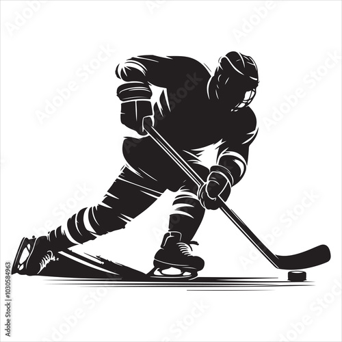 Hockey Stick Mastery Silhouette of a Player Striking  , black colour vactor 