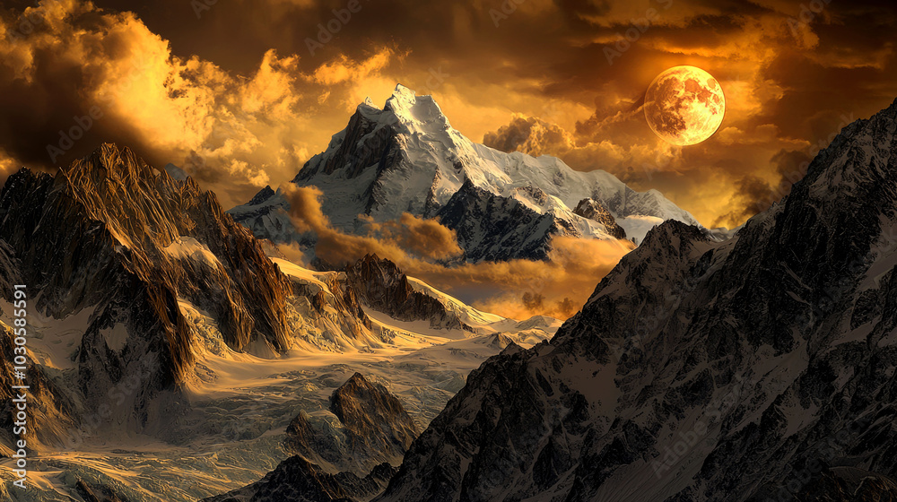 Majestic mountain landscape at sunset. Majestic mountain landscape at sunset.
