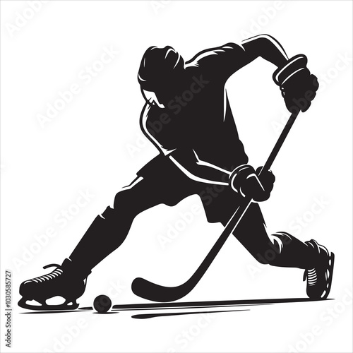 Hockey Stick Mastery Silhouette of a Player Striking  , black colour vactor 