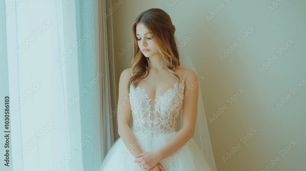Elegant Bride in Soft Natural Light by Window Elegant Bride in Soft Natural Light by Window