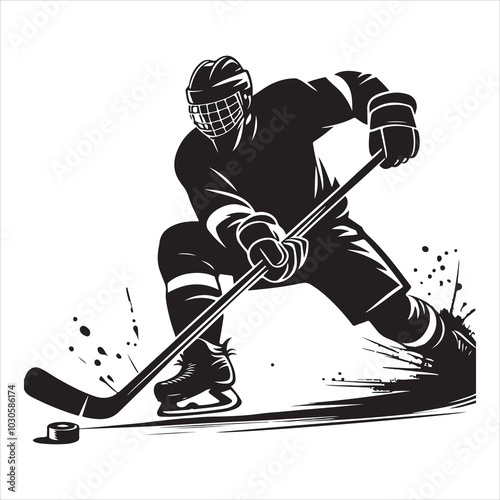 Hockey Stick Mastery Silhouette of a Player Striking  , black colour vactor 