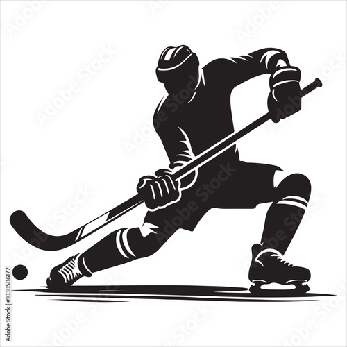Hockey Stick Mastery Silhouette of a Player Striking  , black colour vactor 