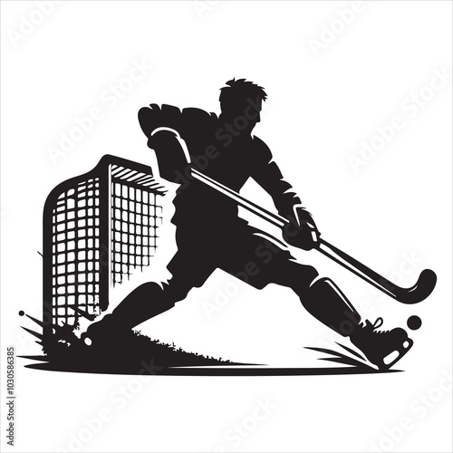 Hockey Stick Mastery Silhouette of a Player Striking  , black colour vactor 