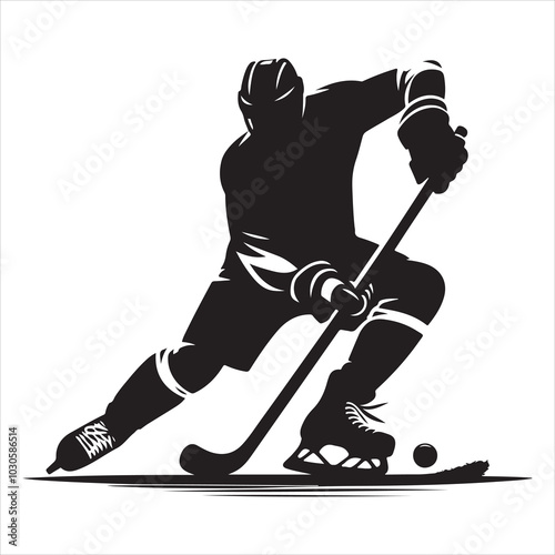 Hockey Stick Mastery Silhouette of a Player Striking  , black colour vactor 