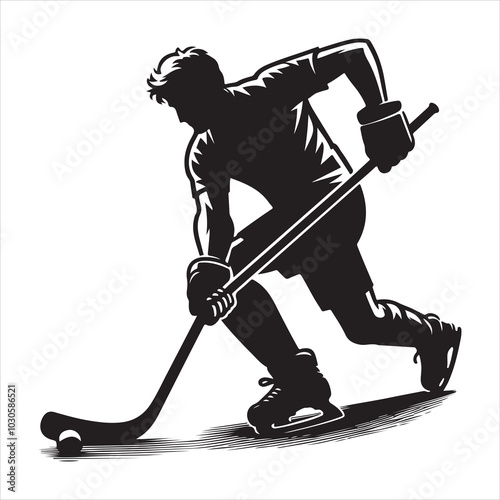 Hockey Stick Mastery Silhouette of a Player Striking  , black colour vactor 