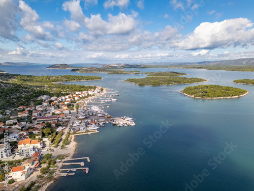 Aerial drone photo of the marina on the island of Murter Kornati in Croatia photo