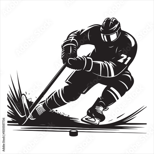 Hockey Stick Mastery Silhouette of a Player Striking  , black colour vactor 