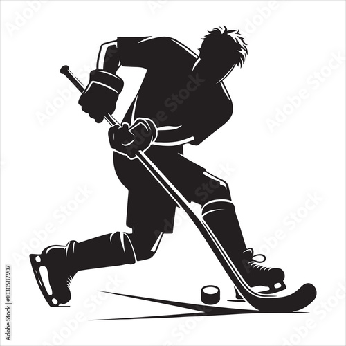 Hockey Stick Mastery Silhouette of a Player Striking  , black colour vactor 