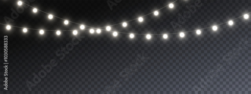 Christmas garlands in a transparent vector background format. Christmas glowing garlands, web banners and postcards. 