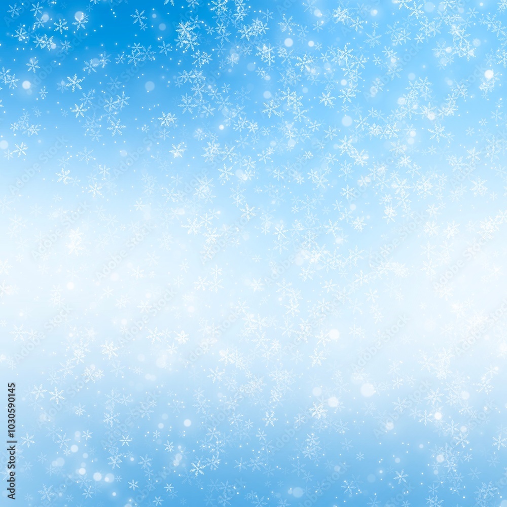 Naklejka premium White snowflake with bokeh backgrounds on blue backgrounds in Christmas Holiday , illustration 