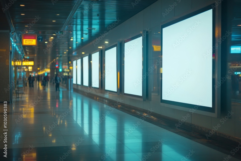Blank Digital Signage Mockup in Modern Airport Terminal