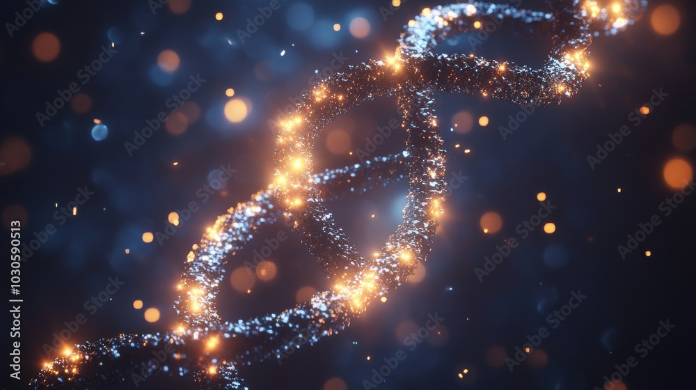 Glowing DNA Strand with Bokeh Background Effect Glowing DNA Strand with Bokeh Background Effect