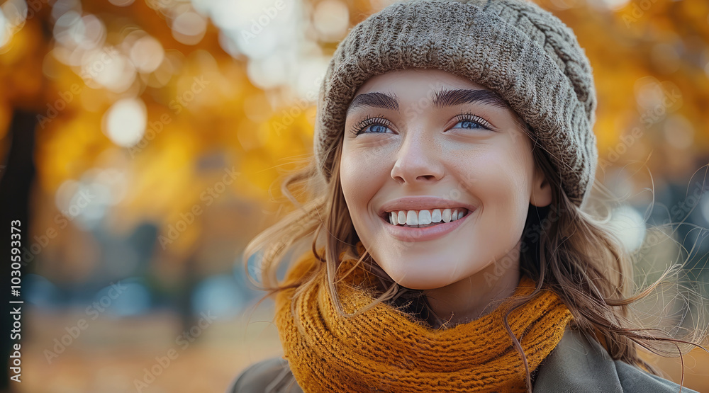 Smiling girl enjoying a walk outdoors in autumn forest, positive and cheerful young woman. Smiling girl enjoying a walk outdoors in autumn forest, positive and cheerful young woman.