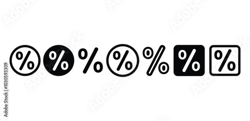set of percentage icon symbol sign vector design black white color outline black fill illustration collection isolated