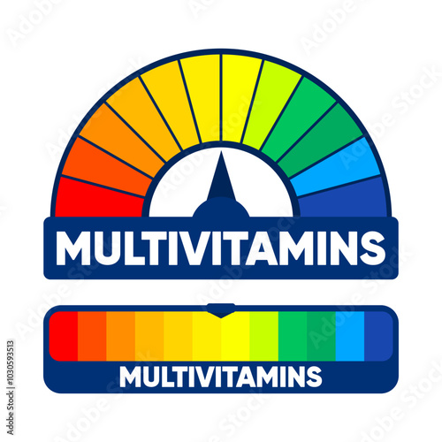 Multivitamin Level. Level concept vitamins. Vitamins complex banner for advertising, health, medical science. Nutrients, minerals that are essential the body. Vector illustration.