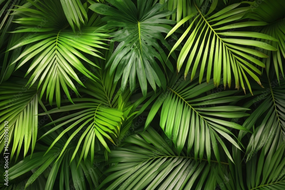 Vibrant Lush Background of Green Palm Leaves Highlighting Nature's Beauty Vibrant Lush Background of Green Palm Leaves Highlighting Nature's Beauty