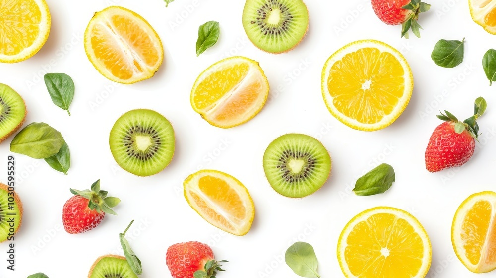 Mixed fruit flat view isolated on background, Summer tropical exotic fruits, oranges, kiwis, limes, strawberries, lemons. Mixed fruit flat view isolated on background, Summer tropical exotic fruits, oranges, kiwis, limes, strawberries, lemons.