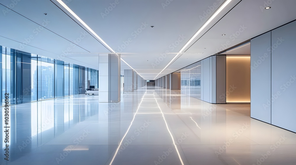 128. A spacious empty office with a sleek design 128. A spacious empty office with a sleek design
