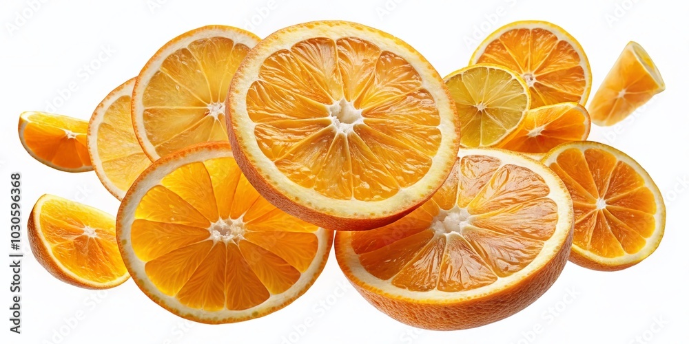 Obraz premium Floating Orange Slices Silhouette on Transparent Background for Freshness and Citrus Themes