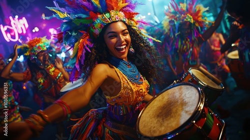 Performer drumming at night carnival event