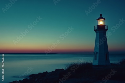 Wallpaper Mural Serene Lighthouse Illuminating Calm Ocean Waters Against Twilight Sky Torontodigital.ca