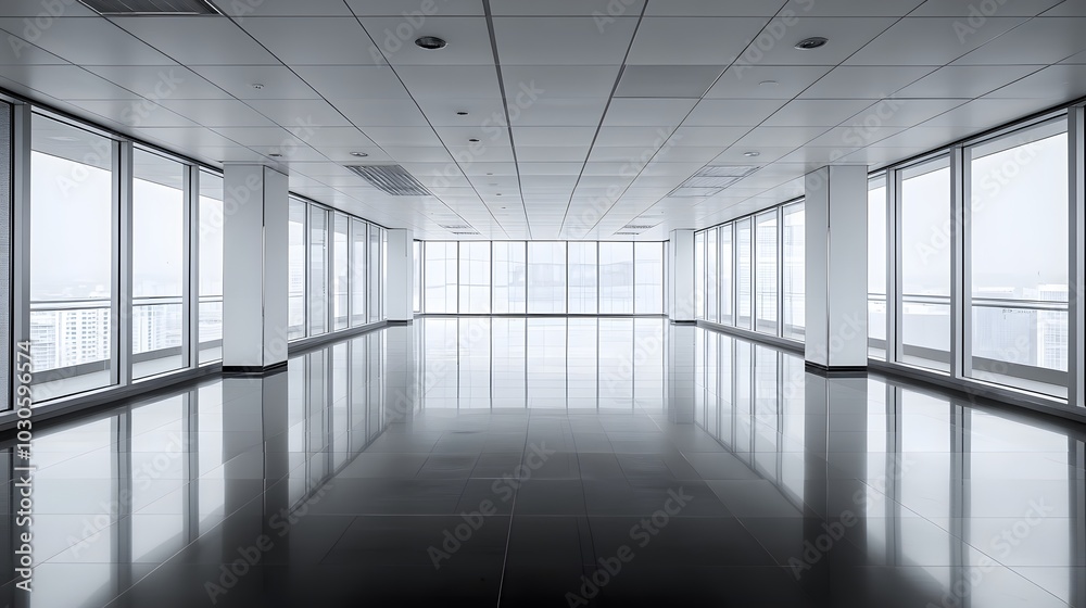 Fototapeta premium 128. A spacious empty office with a sleek design