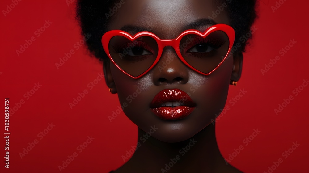 Beautiful portrait of an African girl in heart-shaped sunglasses Beautiful portrait of an African girl in heart-shaped sunglasses