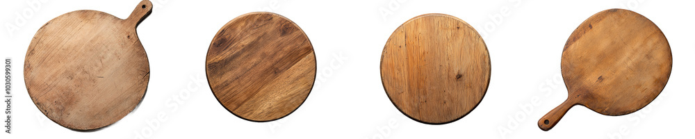 An isolated round wooden plate with a transparent background, top view, in stock An isolated round wooden plate with a transparent background, top view, in stock
