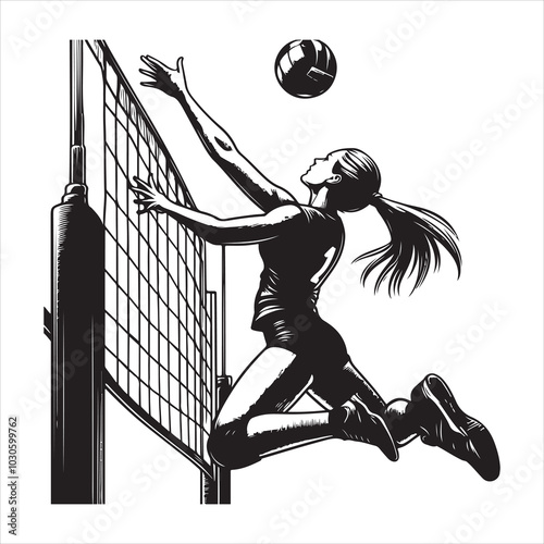 Perfect Spike Volleyball Star in Mid-Air Action , black colour vactor 