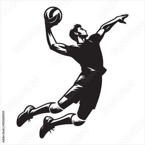 Perfect Spike Volleyball Star in Mid-Air Action , black colour vactor 