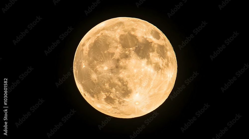 Fototapeta premium A Detailed Close-Up View of the Full Moon with its Craters and Surface Features Against a Black Sky