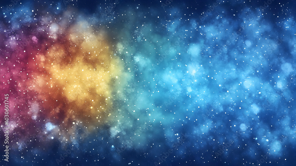 Naklejka premium Abstract Cosmic Watercolor Painting with Vibrant Colors and Shimmering Stars