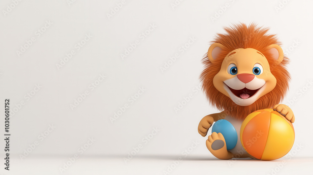 cheerful cartoon lion cub is playing with colorful balls, showcasing playful and friendly demeanor. This adorable character brings joy and fun to any setting cheerful cartoon lion cub is playing with colorful balls, showcasing playful and friendly demeanor. This adorable character brings joy and fun to any setting