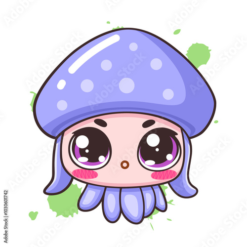 Cute squid character Chibi style, Kawaii style illustration photo