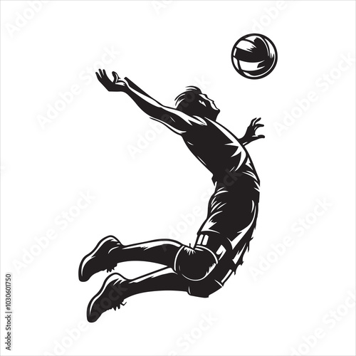 Perfect Spike Volleyball Star in Mid-Air Action , black colour vactor 
